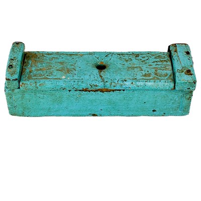 Lot 150 - An Indian blue painted wood rectangular box, 19th century.