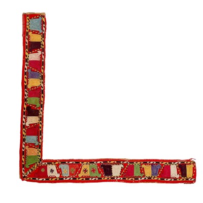 Lot 42 - An Uzbek 'L shaped' embroidered tent band, mid 20th century.