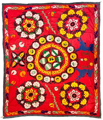 Lot 57 - An Uzbek embroidered marriage bed cover, early 20th century.