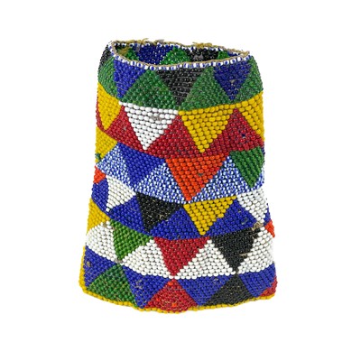 Lot 148 - A West African bronze ring, a beadwork necklace and armband.