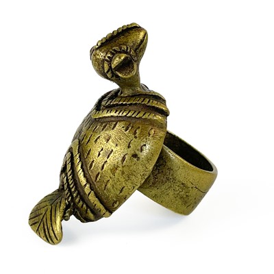 Lot 148 - A West African bronze ring, a beadwork necklace and armband.