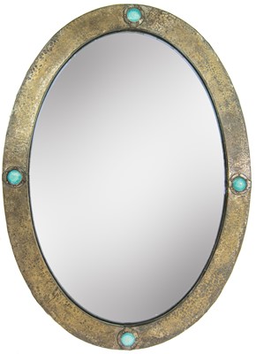 Lot 638 - An Art Nouveau plated copper oval wall mirror.