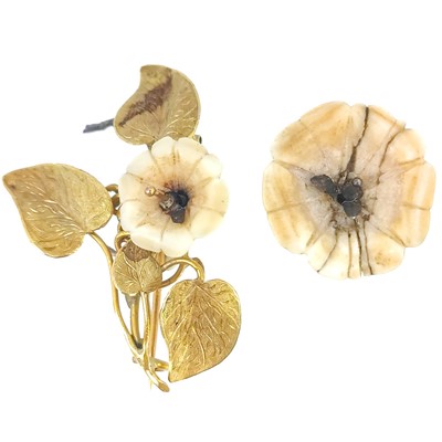 Lot 199 - A 19th century French 18ct  gold and ceramic floral spray brooch.