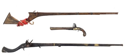 Lot 284 - A 19th century brass and iron bound Jazail musket.