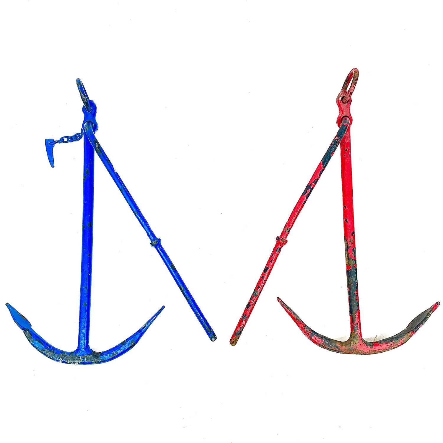 Lot 127 - Two painted cast iron anchors.