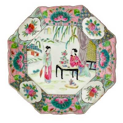 Lot 376 - A Chinese famille rose octagonal plate, circa 1920.