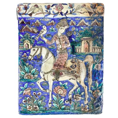 Lot 162 - A large Persian pottery tile, Qajar Dynasty.