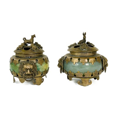 Lot 381 - A pair of Chinese silver and hardstone censers, early 20th century.