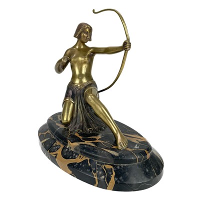 Lot 43 - An Art Deco bronze figure of Diana on black marble base.