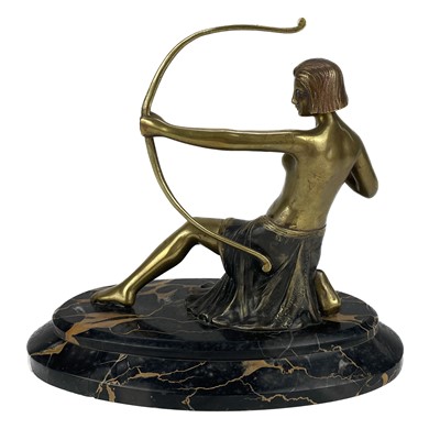 Lot 43 - An Art Deco bronze figure of Diana on black marble base.