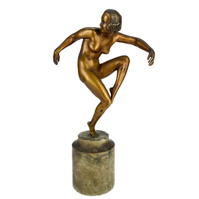 Lot 266 - An Art Deco gilded bronze figure of a dancer on an onyx base by Marcel Bouraine.