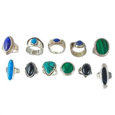 Lot 483 - A selection of eleven heavy stone set silver rings