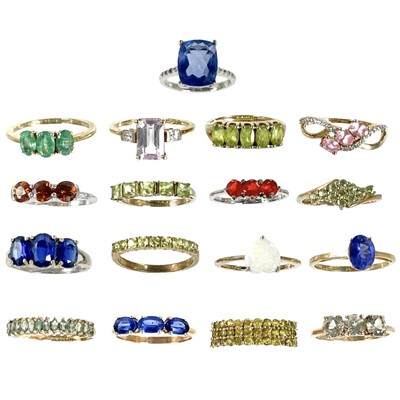 Lot 220 - A collection of seventeen  contemporary 9ct gem set rings by various makers.