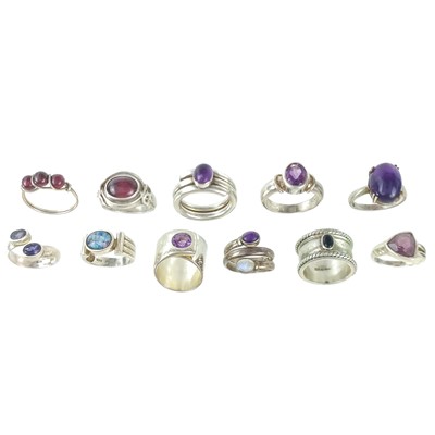 Lot 506 - A selection of eleven silver stone set rings