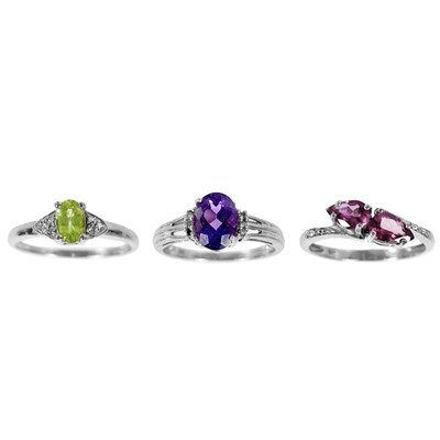 Lot 225 - Three contemporary 9ct white gold diamond and gem set rings by Rocks & Co.