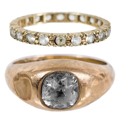 Lot 223 - A 9ct rose white stone set signet ring and a 9ct white stone eternity ring.