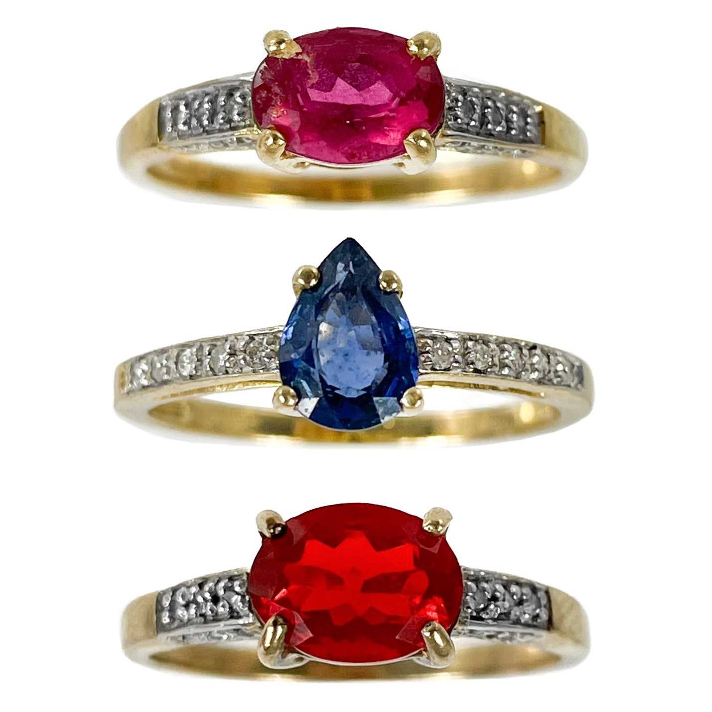 Lot 231 - Three 9ct contemporary diamond and gem set