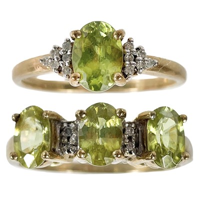 Lot 252 - Two 9ct Peridot and diamond set rings by Rocks & Co.