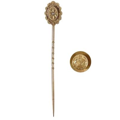 Lot 290 - An 18ct shirt stud and a 9ct diamond set stick pin.