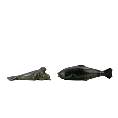 Lot 60 - Two Innuit carved soapstone animal groups.