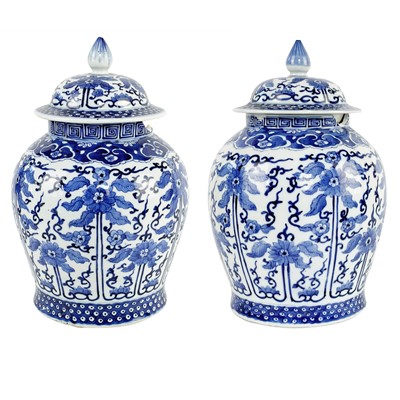 Lot 412 - A pair of Chinese porcelain temple jars, late 19th century.