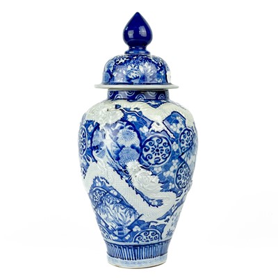 Lot 413 - A large Japanese blue and white vase and cover, late 19th century.