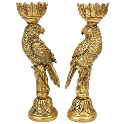 Lot 132 - A pair of gilt resin parrot candlesticks.