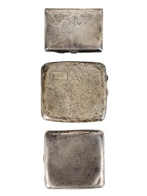 Lot 49 - Three George V silver engraved cigarette cases.