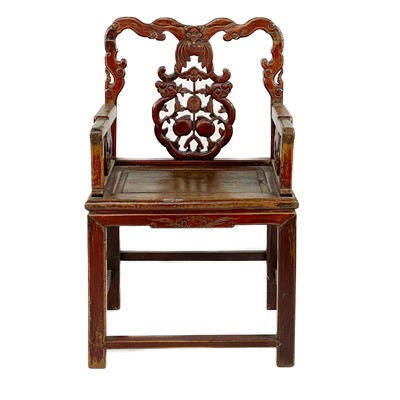 Lot 425 - A Chinese carved wood open armchair, late 19th century.