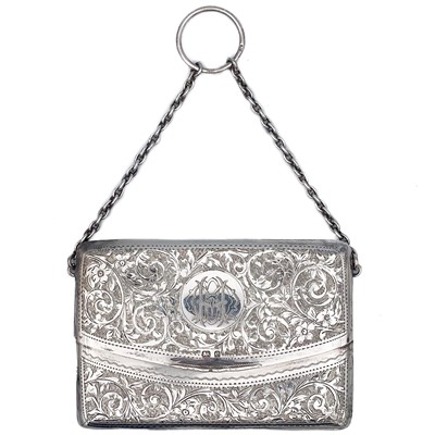 Lot 42 - An Edwardian silver scroll engraved calling card purse by H Williamson Ltd.