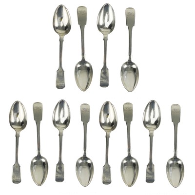 Lot 43 - A Victorian silver set of twelve fiddle pattern dessert spoons by Hayne & Cater.