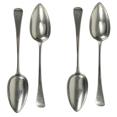 Lot 48 - A George III silver set of four Old English pattern table spoons by William Eley.