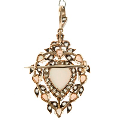 Lot 301 - An exquisite Edwardian diamond and opal heart shaped brooch pendant by Depree & Young Ltd Exeter.