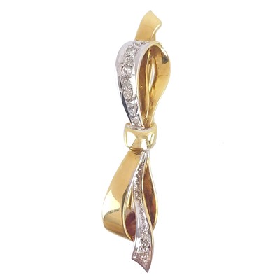 Lot 309 - A modern 18ct yellow and white gold diamond set bow brooch.