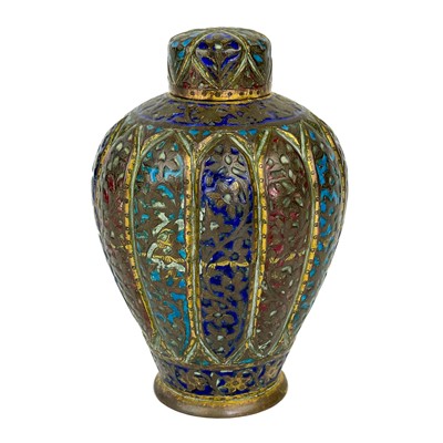 Lot 185 - An Indian Kashmiri enamelled and gilded copper jar and cover, 19th century.