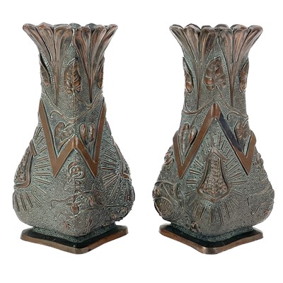 Lot 246 - A pair of Japanese antimony Art Nouveau style vases.