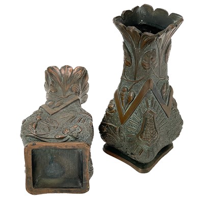 Lot 246 - A pair of Japanese antimony Art Nouveau style vases.