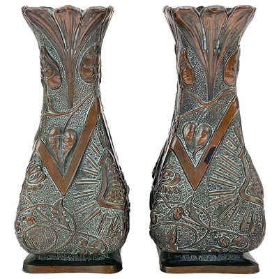 Lot 246 - A pair of Japanese antimony Art Nouveau style vases.