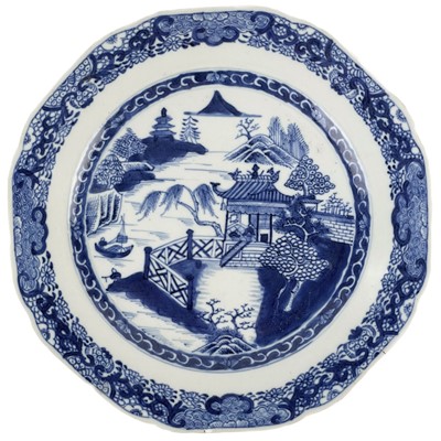 Lot 88 - Two Chinese export blue and white plates, Qianlong period.