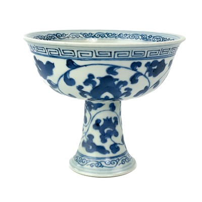 Lot 87 - A Chinese blue and white porcelain stem cup.