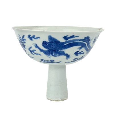 Lot 86 - A Chinese blue and white porcelain stem cup.