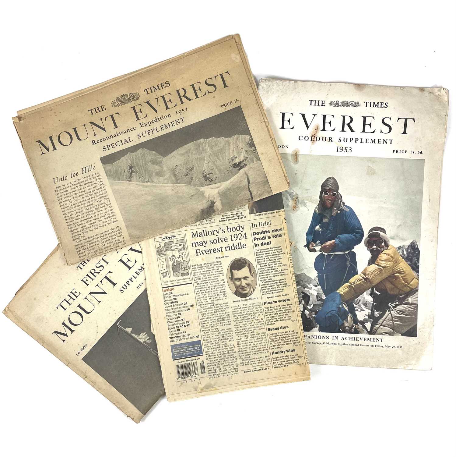 Lot 947 - 1953 Conquering of Mount Everest paper ephemera (x4)