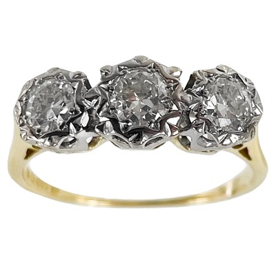 Lot 230 - An 18ct white and yellow gold certified VS1-2 diamond three stone ring.