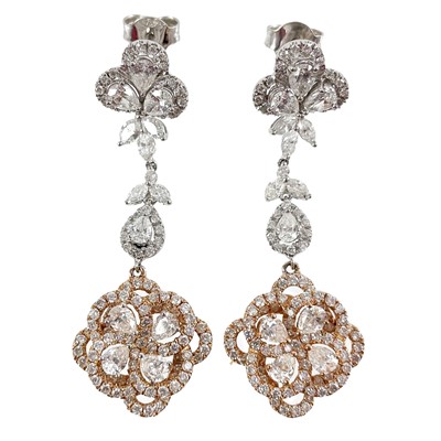 Lot 236 - An exquisite pair of 18ct white and rose gold diamond set chandelier earrings.