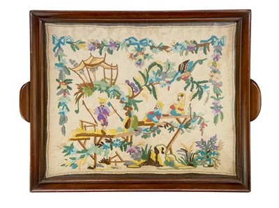 Lot 312 - A woolwork Chinoiserie picture.