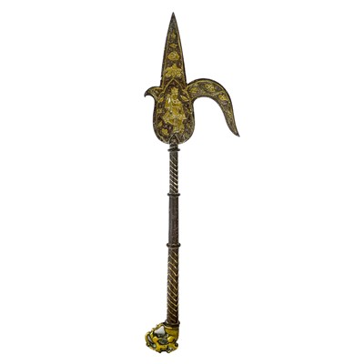 Lot 212 - A Persian gilt bronze and iron sword stick, 19th century.