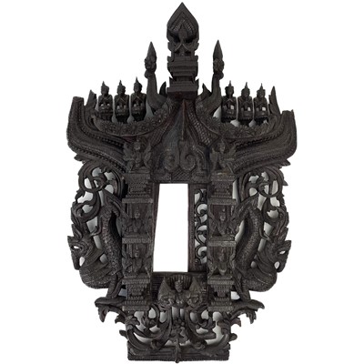 Lot 216 - A Burmese carved hardwood hanging shrine, late 19th century.