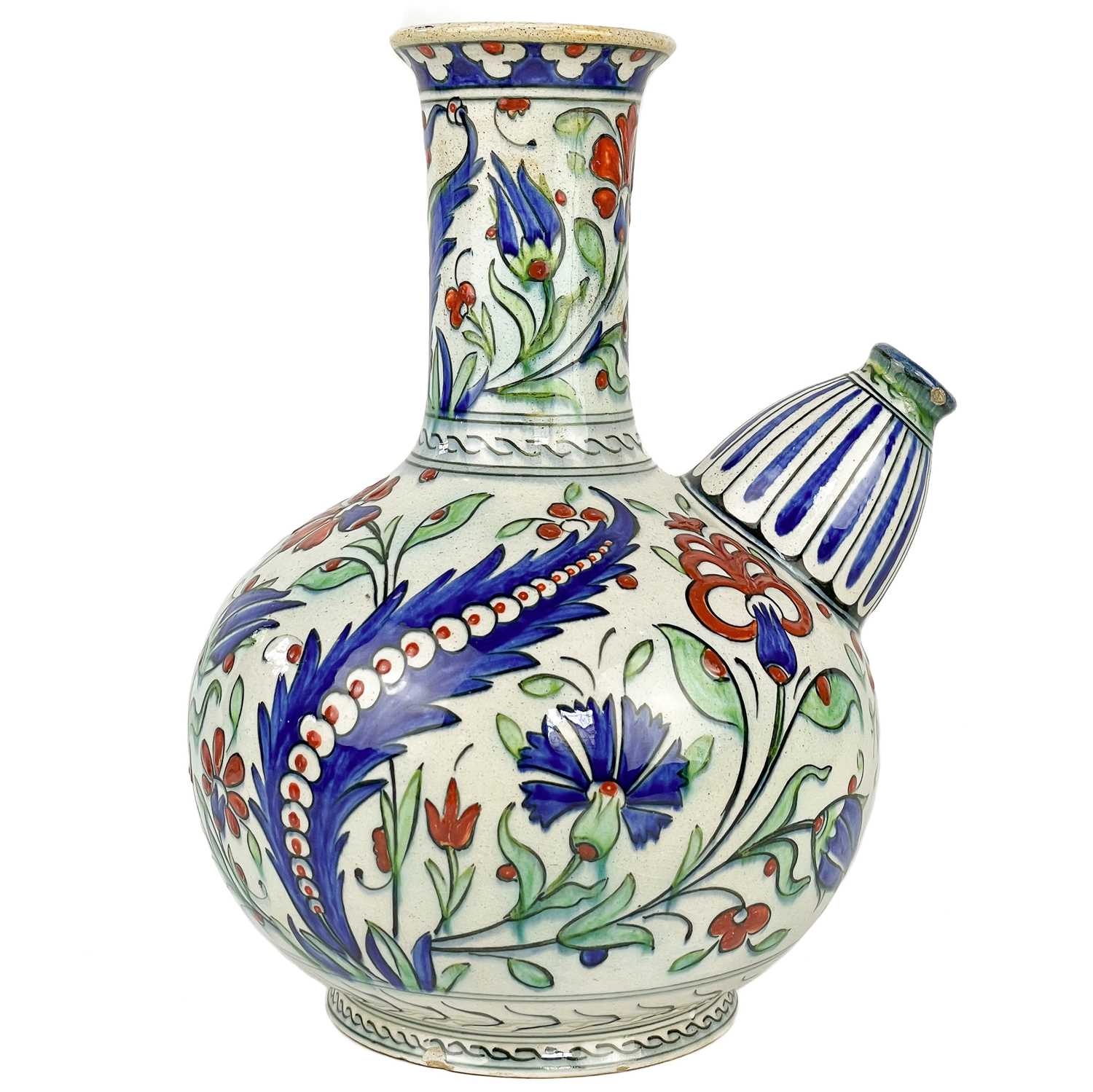 Lot 223 - A Cantagalli Iznik style pottery wine ewer, circa 1900.