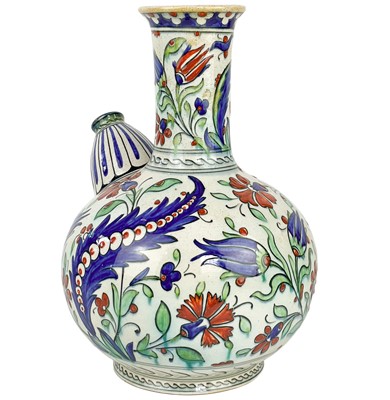 Lot 223 - A Cantagalli Iznik style pottery wine ewer, circa 1900.