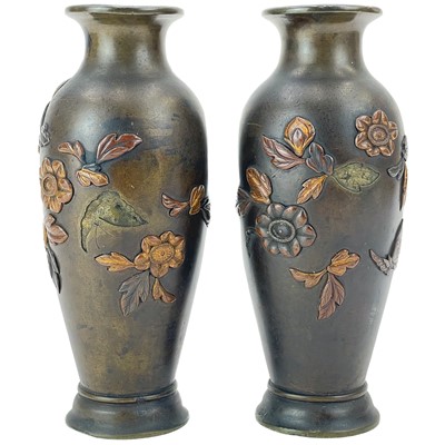 Lot 10 - A pair of Japanese bronze vases.